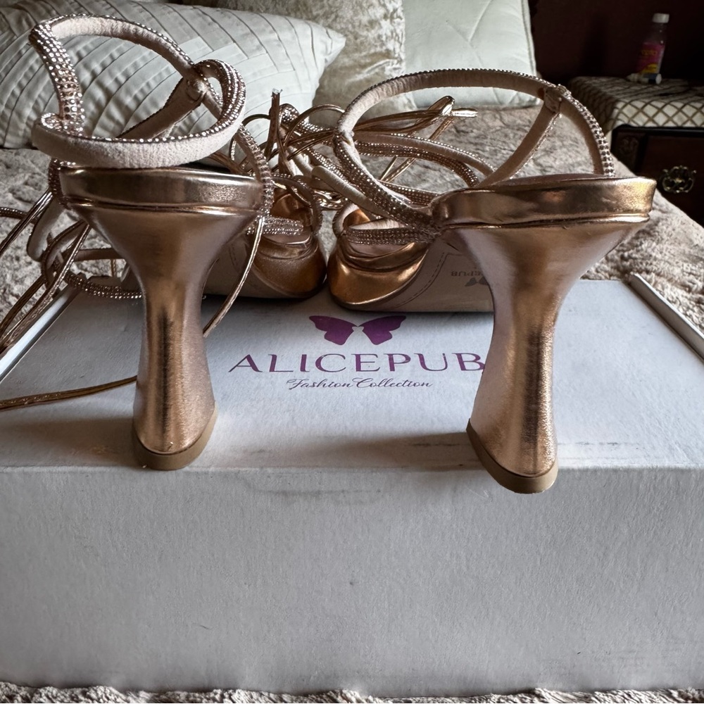 Alicepub rose gold Metallic tie up strapy Heels - Picture 3 of 4